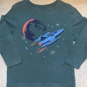 Hanna Andersson Space Rocket Long Sleeve Shirt - Teal like New sz 100/ 4